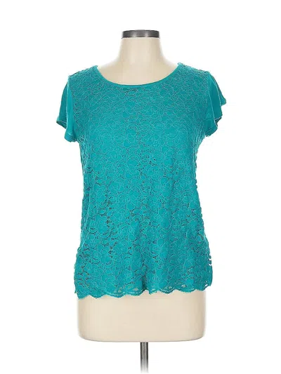 Pre-owned New York And Company Short Sleeve Top Teal Scoop Neck Tops In Blue