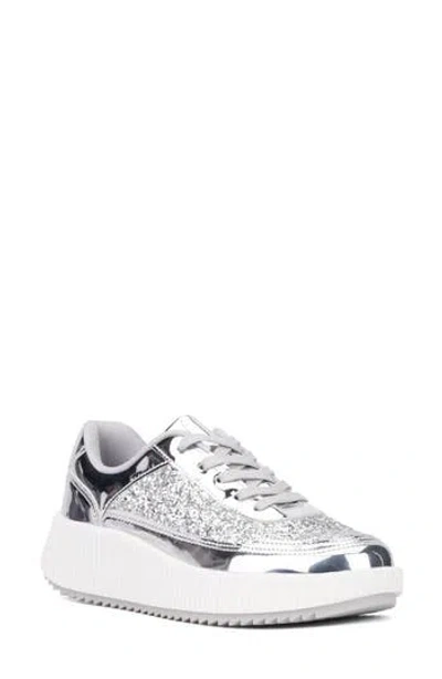 New York And Company Tana Platform Sneaker In Silver Glitter