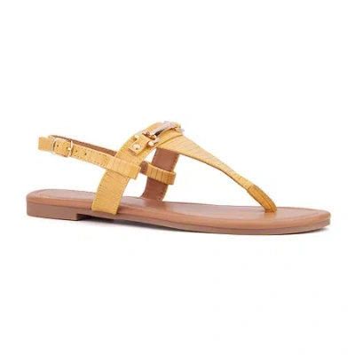 New York And Company Womens Angelica T-strap Flat Sandals In Yellow