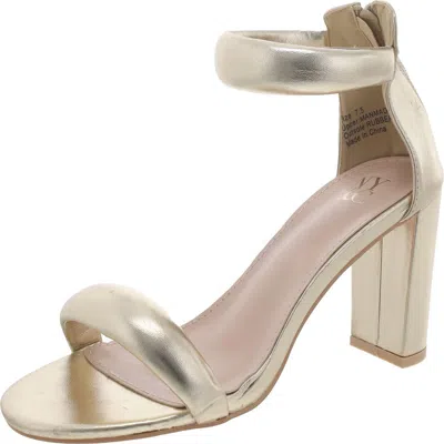 New York And Company Womens Faux Leather Ankle Strap Block Heel In Gold