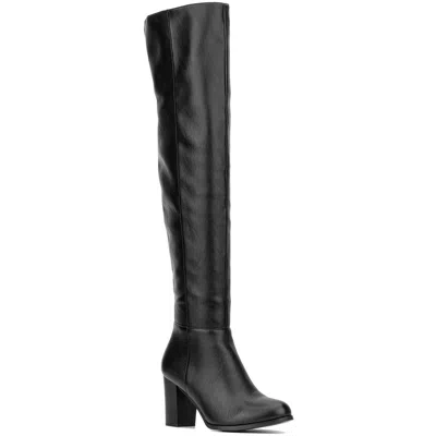 New York And Company Womens Faux Leather Zipper Over-the-knee Boots In Black