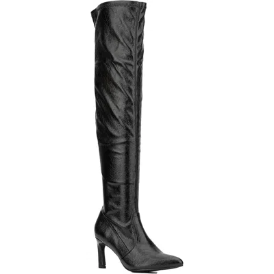New York And Company Xena Womens Crackle Manmade Over-the-knee Boots In Black