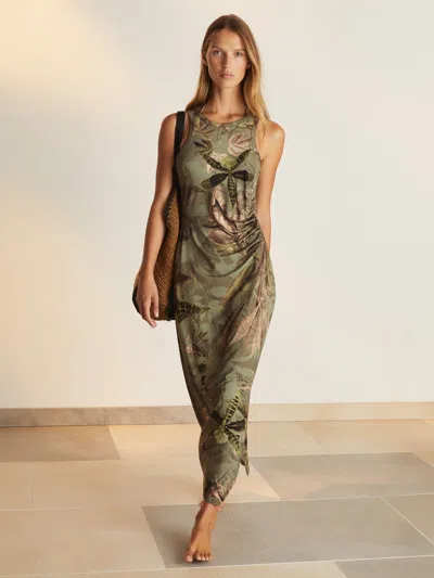 New York Botanical Gardens Khaki | Nybg Floral Ruched Jersey Dress