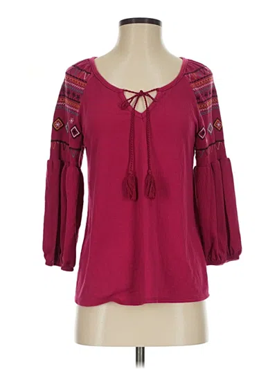 Pre-owned New York Laundry 3/4 Sleeve T-shirt In Burgundy