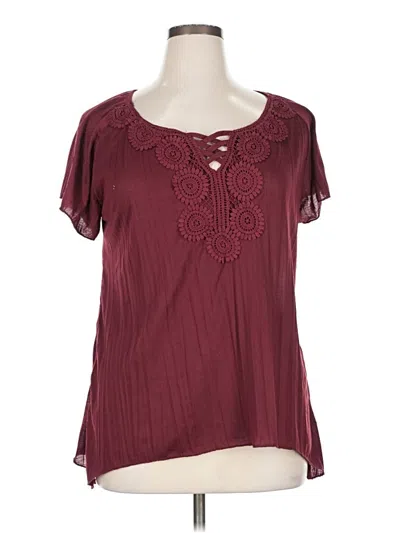 Pre-owned New York Laundry Short Sleeve Blouse In Burgundy