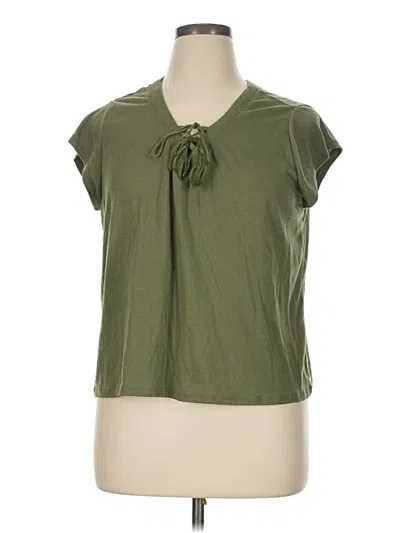 Pre-owned New York Laundry Short Sleeve Top Green Keyhole Neckline Tops