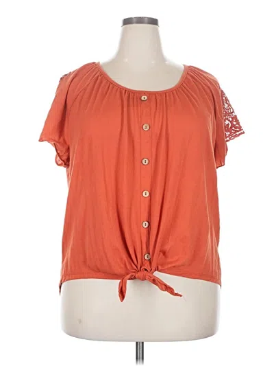 Pre-owned New York Laundry Short Sleeve Top Orange Keyhole Neckline Tops