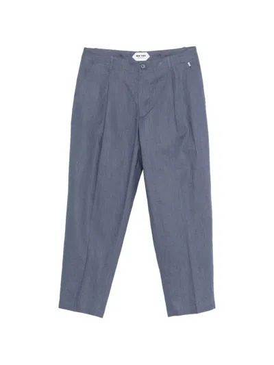 New York Resident Andrew Pleated Cotton Trousers In Blue