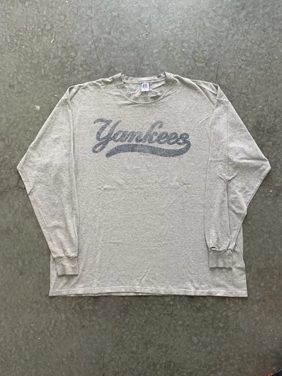Pre-owned New York Yankees X Russell Athletic Crazy Vintage 90's Russell X Yankees Graphic Tee Baggy Skater In Grey