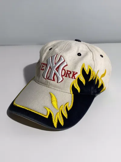 Pre-owned New York Yankees X Vintage 90's New York Yankees Hype Y2k Streetwear Cap In Beige