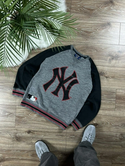 Pre-owned New York Yankees X Vintage 90's Yankees Vintage Big Logo Y2k Retro Sweatshirt In Grey