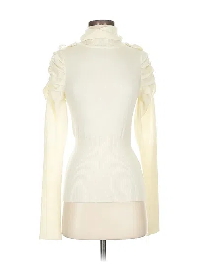 Pre-owned New York Yoki Collection Long Sleeve Top Ivory Turtleneck Tops In White