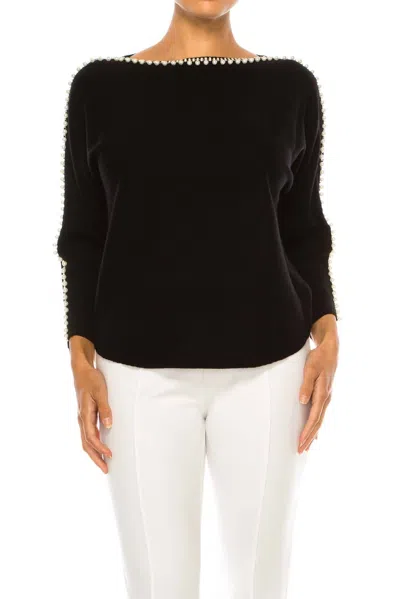 New Yorker's Apparel Liv Rhinestone Pearl Sweater In Black