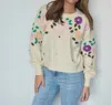 Newbury Kustom Floral Stitch Knit Sweater In Beige In Beige