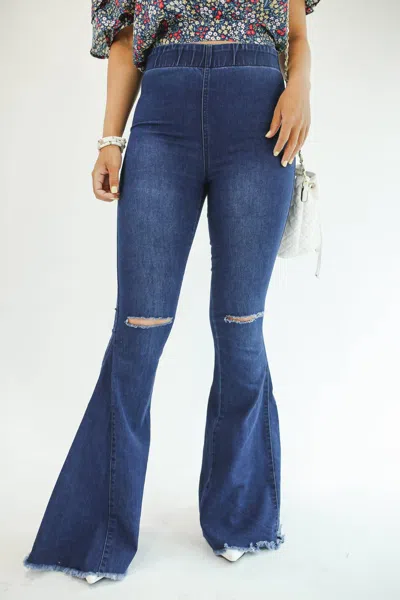 Newbury Kustom Logan High Waist Flares Jeans In Dark Denim In Blue