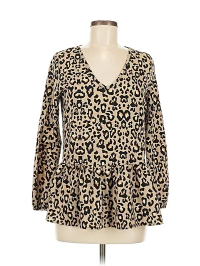 Pre-owned Newbury Kustom Long Sleeve Blouse In Tan