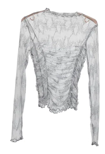 Newbury Kustom Ruched Mesh Long Sleeve Top In Gray