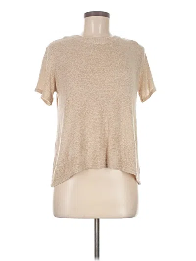 Pre-owned Newbury Kustom Short Sleeve Top Tan Mock Neckline Tops In Brown