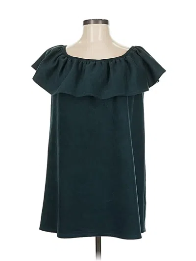 Pre-owned Newbury Kustom Sleeveless Top Teal Ruffles Neckline Tops In Blue