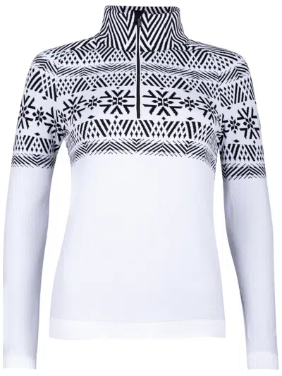 Newland Long-sleeved Geometric Pattern Top With High Collar In White