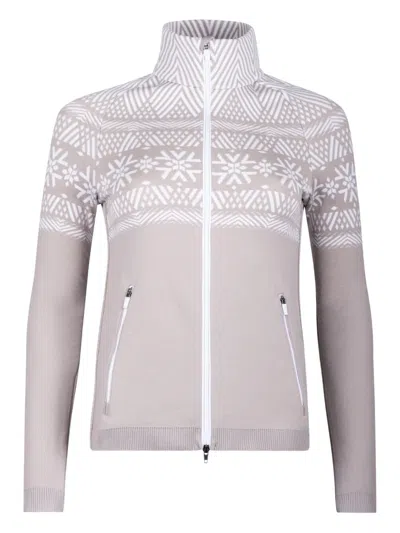 Newland Fitted Zip-up Jacket With Geometric Pattern And High Collar In White