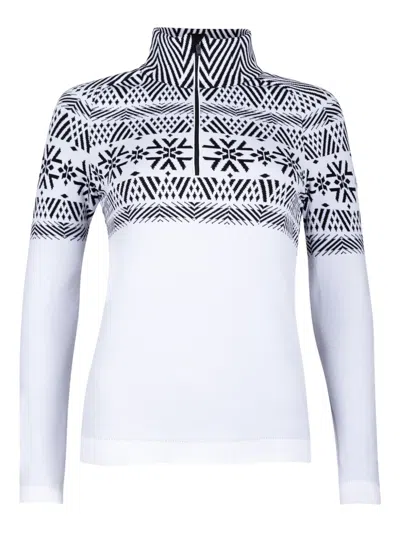 Newland Long-sleeved Geometric Pattern Top With High Collar In White