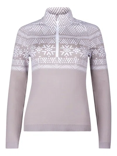 Newland Long-sleeve High-collar Top With Geometric Yoke In Pink