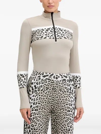 Newland Leopard-print Zip Top In Gold