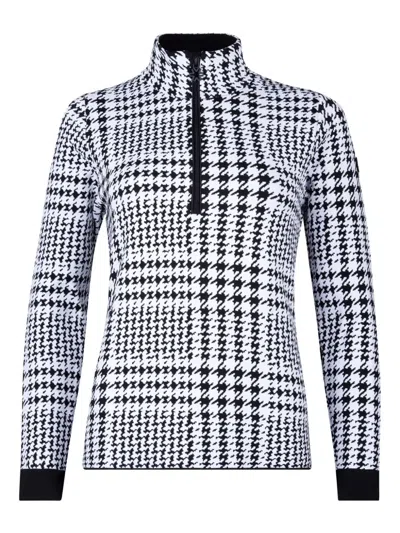 Newland Long-sleeve Houndstooth Top With High Collar And Zipper In Multi
