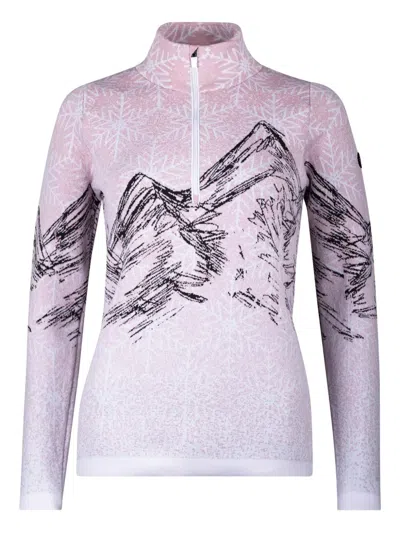 Newland Long Sleeve Half-zip Top With Snowflake Pattern And Mountain Graphic In Pink