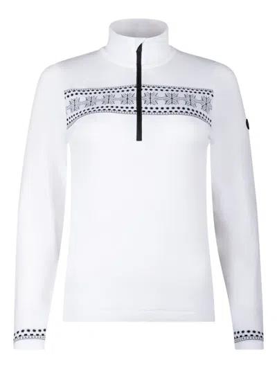 Newland High Collar Long-sleeved Top With Geometric Accents In White