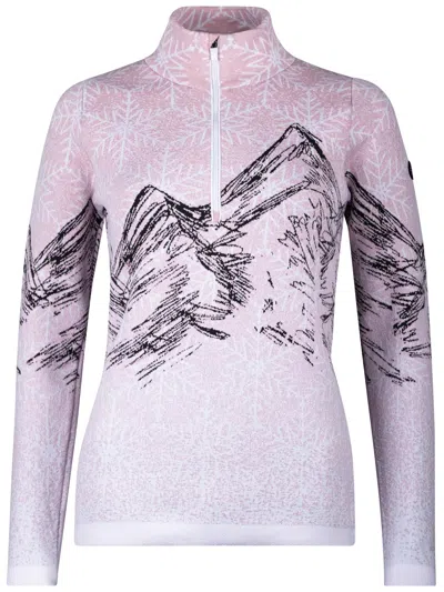 Newland Long Sleeve Half-zip Top With Snowflake Pattern And Mountain Graphic In Pink