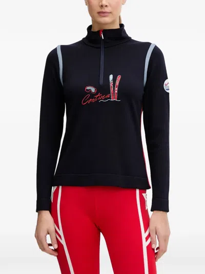 Newland Zip Embroidered Ski Top In Blue