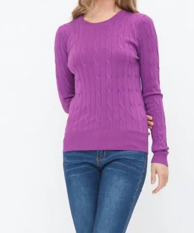 Newself Collection Women's Long Sleeve Cable Knit Round Neck Pull Over Sweater In Purple