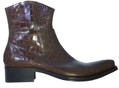 Pre-owned Nex Technicol 20504 Men's Italian Alligator Print Leather Boots In Brown