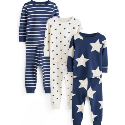 Next Babies'  3-pack Assorted Print Fitted Two-piece Stretch Cotton Pajamas In Blue