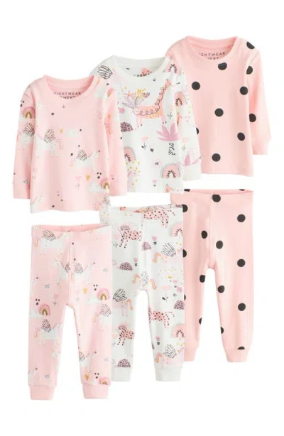 Next Kids'  3-pack Assorted Unicorn Fitted Two-piece Stretch Cotton Pajamas In Pink