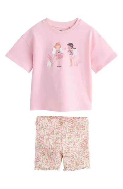 Next Babies'  Ballerina Appliqué T-shirt & Floral Shorts Set In Pink