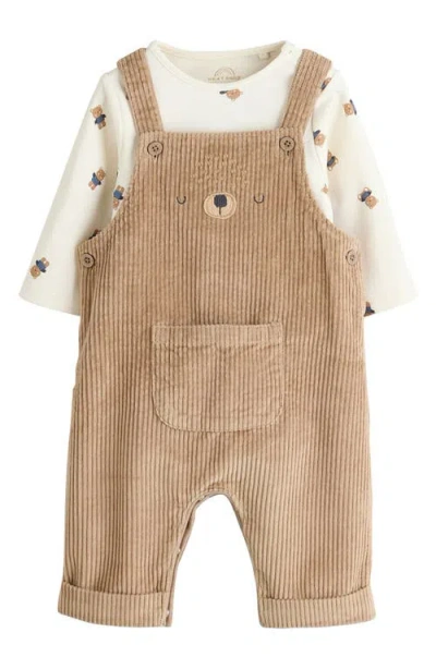 Next Babies'  Bear Long Sleeve Bodysuit & Corduroy Overalls Set In Brown