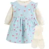 Next Bow Corduroy Pinafore Dress, Bodysuit & Socks Set In Blue