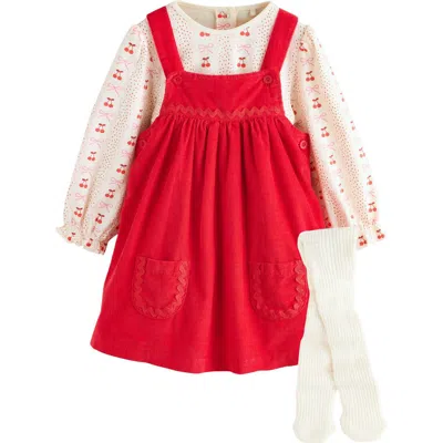Next Babies'  Bow Corduroy Pinafore Dress, Bodysuit & Socks Set In Red