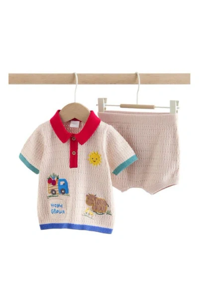 Next Babies'  Bright Farm Knit Polo & Shorts Set In Neutral