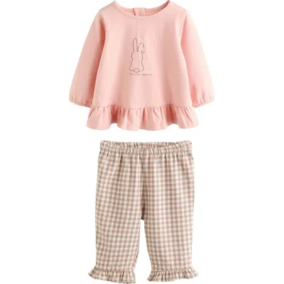 Next Babies'  Bunny Graphic Top & Gingham Pants Set In Pink