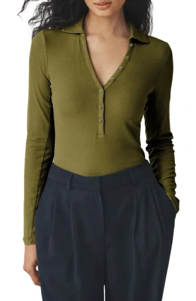 Next Collar Rib Long Sleeve Top In Green
