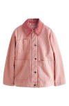 Next Corduroy Collar Zip Denim Jacket In Pink