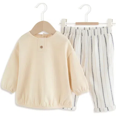 Next Babies'  Cotton Blend Sweater & Stripe Pants Set In Neutral