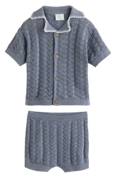 Next Babies'  Cotton Knit Button-up Shirt & Shorts Set In Gray