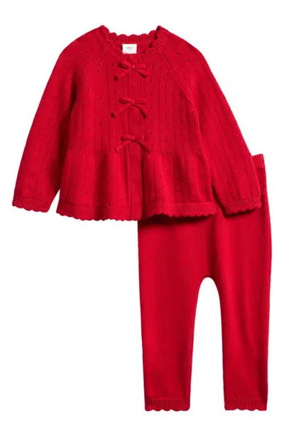 Next Babies'  Cotton Knit Peplum Sweater & Pants Set In Red