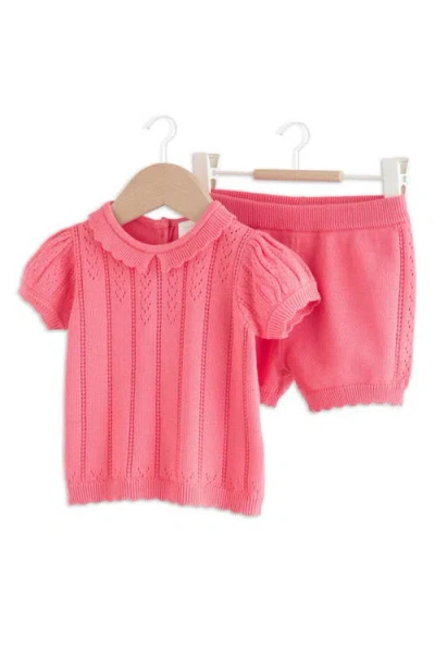 Next Babies'  Cotton Pointelle Sweater & Shorts Set In Pink