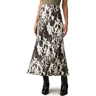 Next Cow Print Satin Skirt In Brown
